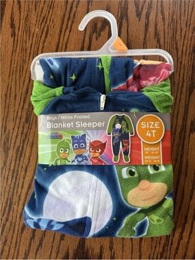 NWT Boys 4T Disney PJ Masks Blanket Sleeper Fleece Footie Pajamas blue green